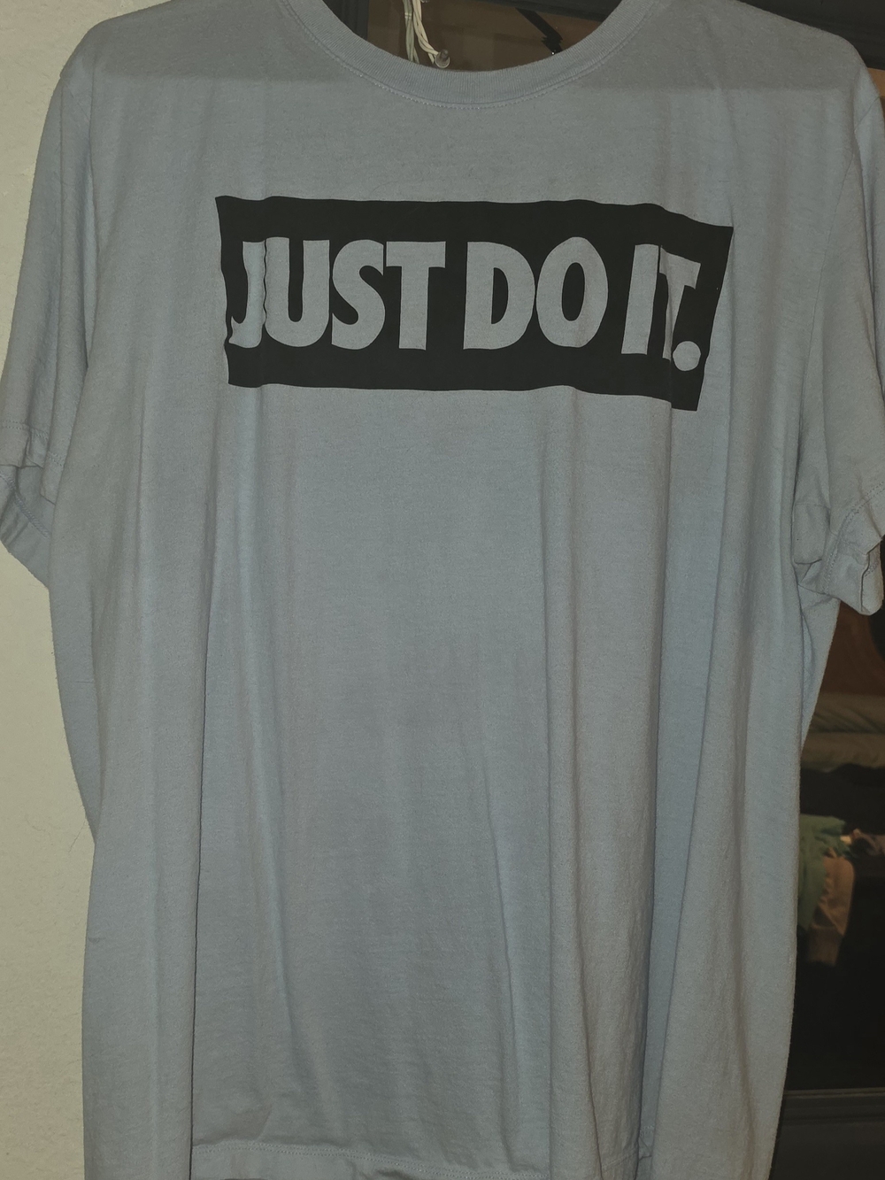 Nike Light Blue Short Sleeve Tee with Black "JUST DO IT." Graphic